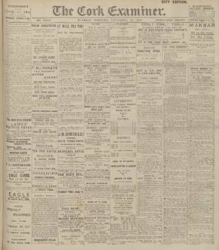 cover page of Cork Examiner published on November 15, 1910