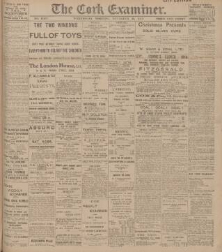 cover page of Cork Examiner published on November 30, 1910