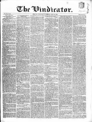 cover page of Vindicator published on September 18, 1839