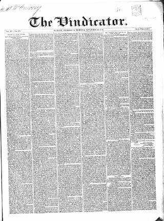 cover page of Vindicator published on November 30, 1842