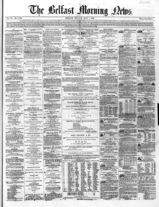 cover page of Belfast Morning News published on July 6, 1863