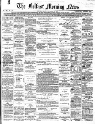 cover page of Belfast Morning News published on November 30, 1866