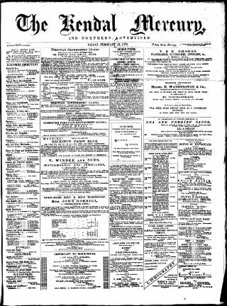 cover page of Kendal Mercury published on February 28, 1879