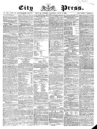 cover page of London City Press published on July 6, 1861