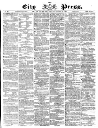 cover page of London City Press published on September 18, 1869