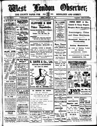 cover page of West London Observer published on February 28, 1919