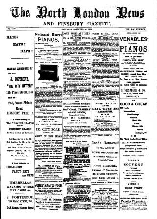cover page of North London News published on November 30, 1889