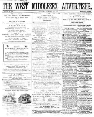 cover page of West Middlesex Advertiser and Family Journal published on November 30, 1867