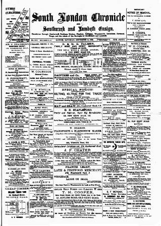 cover page of South London Chronicle published on September 18, 1880