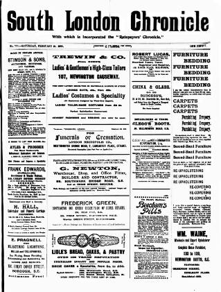 cover page of South London Chronicle published on February 28, 1903