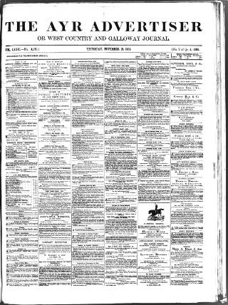 cover page of Ayr Advertiser published on November 15, 1883