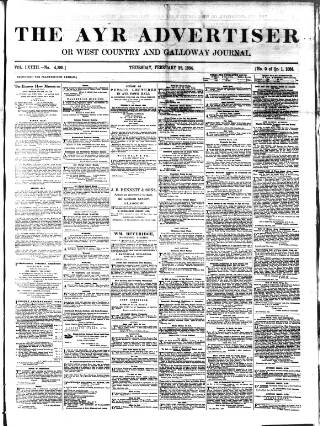 cover page of Ayr Advertiser published on February 28, 1884