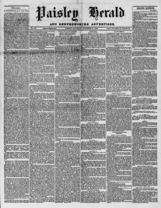 cover page of Paisley Herald and Renfrewshire Advertiser published on November 15, 1862