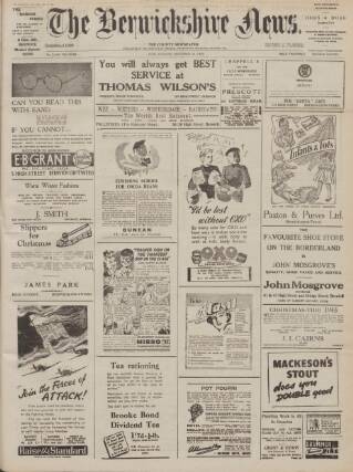 cover page of Berwickshire News and General Advertiser published on November 30, 1943