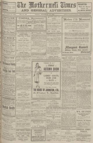 cover page of Motherwell Times published on September 18, 1925