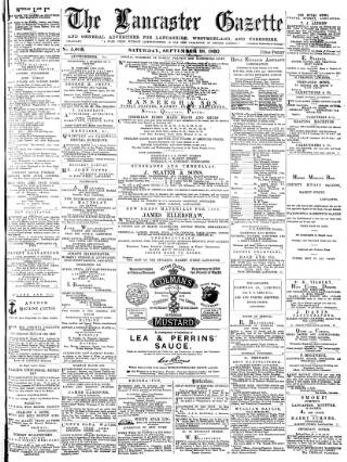 cover page of Lancaster Gazette published on September 18, 1880