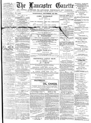 cover page of Lancaster Gazette published on December 30, 1885