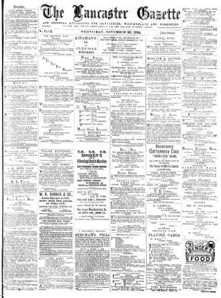 cover page of Lancaster Gazette published on November 30, 1892