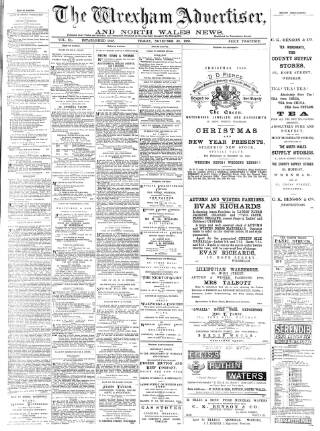 cover page of Wrexham Advertiser published on November 30, 1888