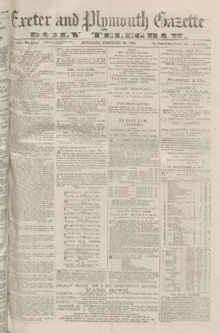 cover page of Exeter and Plymouth Gazette Daily Telegrams published on February 28, 1874