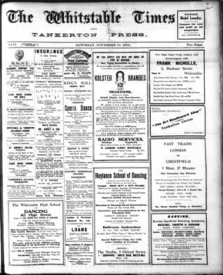 cover page of Whitstable Times and Herne Bay Herald published on November 15, 1930