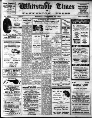 cover page of Whitstable Times and Herne Bay Herald published on November 30, 1946