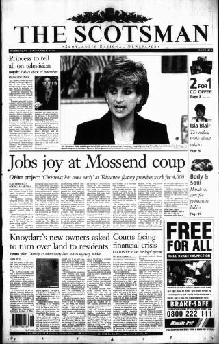 cover page of The Scotsman published on November 15, 1995