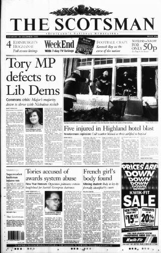 cover page of The Scotsman published on December 30, 1995