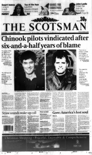 cover page of The Scotsman published on November 30, 2000