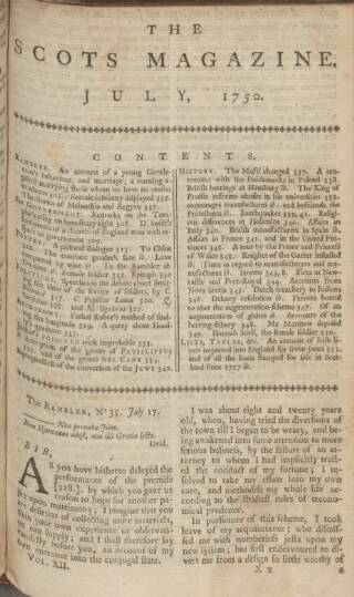 cover page of The Scots Magazine published on July 6, 1750