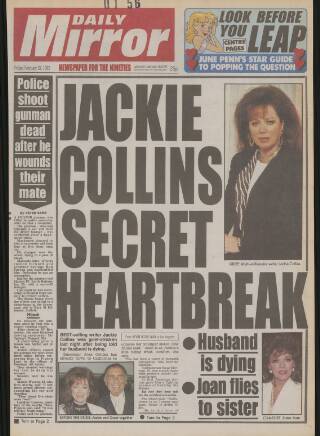cover page of Daily Mirror published on February 28, 1992