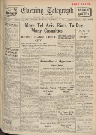 cover page of Dundee Evening Telegraph published on November 15, 1945