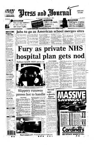 cover page of Aberdeen Press and Journal published on November 15, 1995