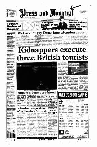 cover page of Aberdeen Press and Journal published on December 30, 1998