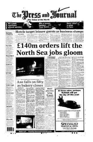 cover page of Aberdeen Press and Journal published on November 30, 1999