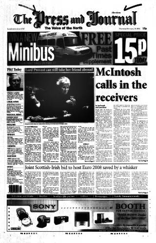 cover page of Aberdeen Press and Journal published on February 28, 2002