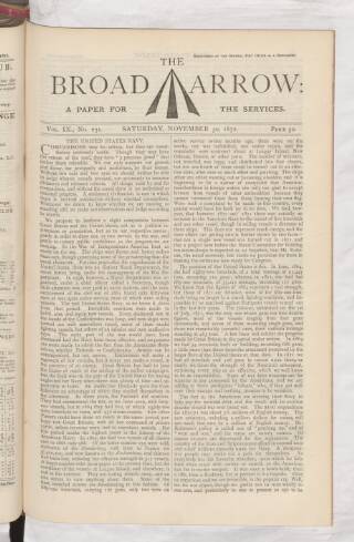 cover page of Broad Arrow published on November 30, 1872