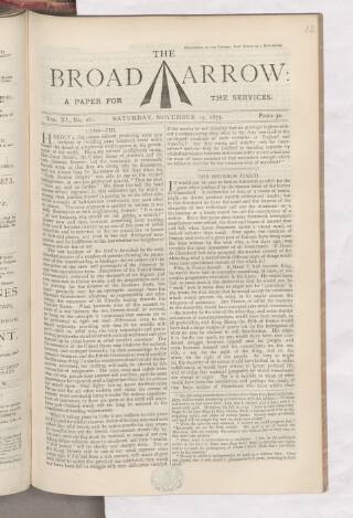 cover page of Broad Arrow published on November 15, 1873