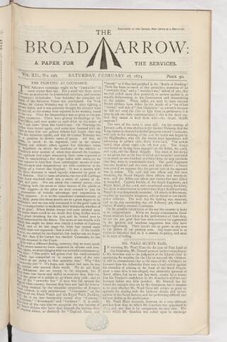 cover page of Broad Arrow published on February 28, 1874