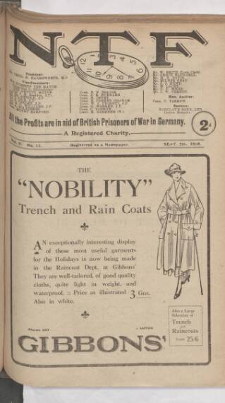 cover page of N.T.F. In Aid Of British Prisoners published on September 7, 1918