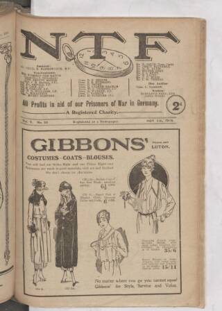 cover page of N.T.F. In Aid Of British Prisoners published on November 9, 1918