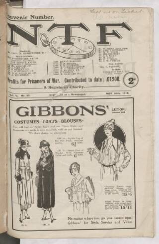 cover page of N.T.F. In Aid Of British Prisoners published on November 30, 1918