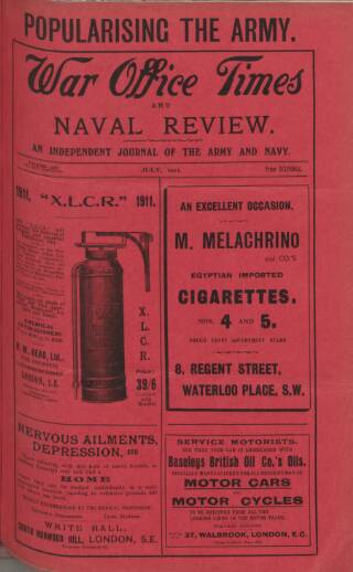 cover page of War Office Times and Naval Review published on July 1, 1911