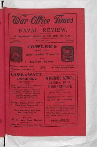 cover page of War Office Times and Naval Review published on February 15, 1913