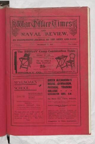 cover page of War Office Times and Naval Review published on November 15, 1914