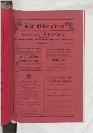 cover page of War Office Times and Naval Review published on December 31, 1915