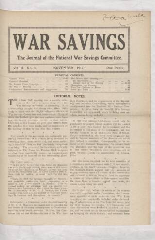 cover page of War Savings published on November 1, 1917