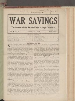 cover page of War Savings published on February 1, 1918