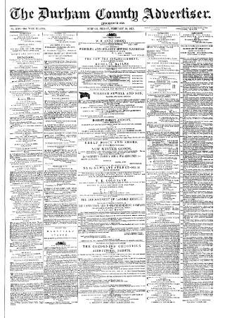 cover page of Durham County Advertiser published on February 28, 1873