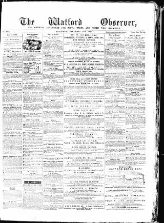 cover page of Watford Observer published on December 30, 1871